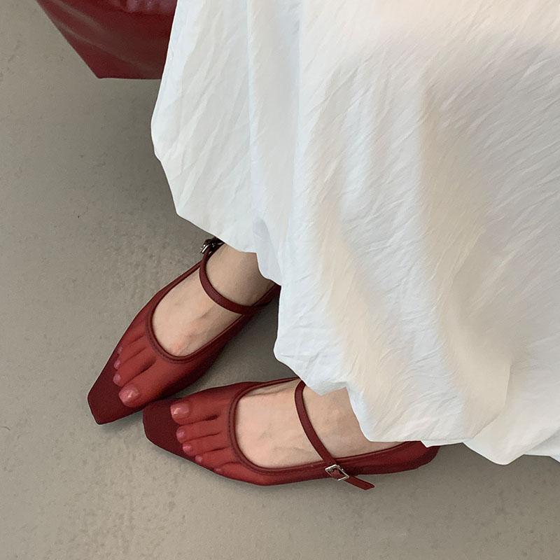 Fashion New 2025 Fashion Shallow Women Mary Janes Lolita Shoes Female Buckle Strap Footwear Mesh Breathable Ladies Ballet Flats Shoes
