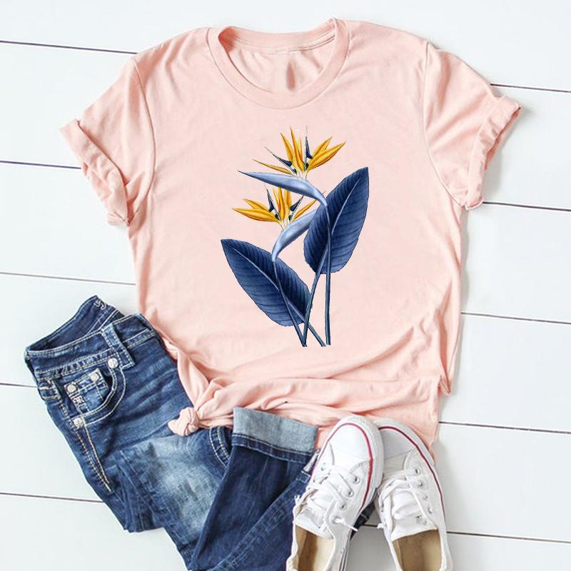 Watercolor Short Sleeve Tee Top Fashion Tshirt Flower Spring Season Clothing Casual Women Print Summer Lady Female Graphic T-shirt