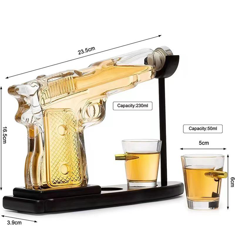 Gun-Shaped Glass Whiskey Decanter and Dispenser Set