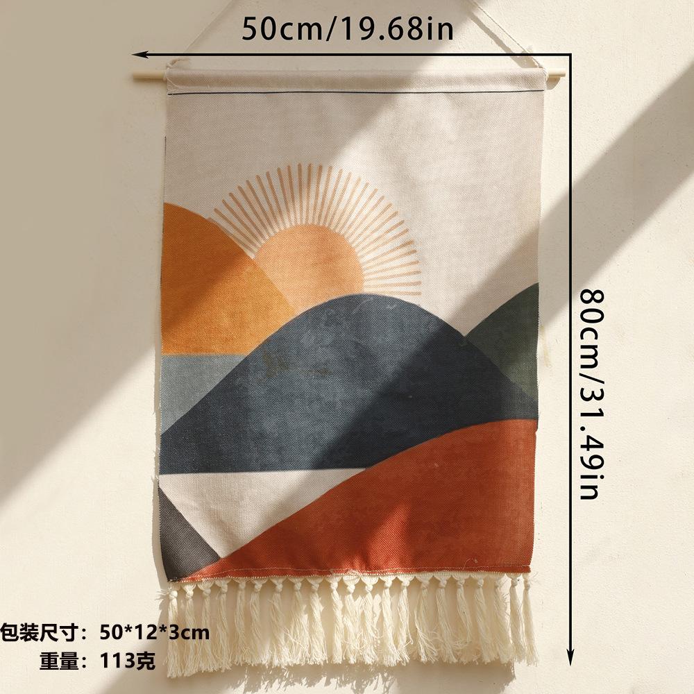 Hand-woven Tassel Tapestry Decorative Hanging Cloth Sunrise and Sunset Print Simple Studio Bedroom Living Room Background Wall