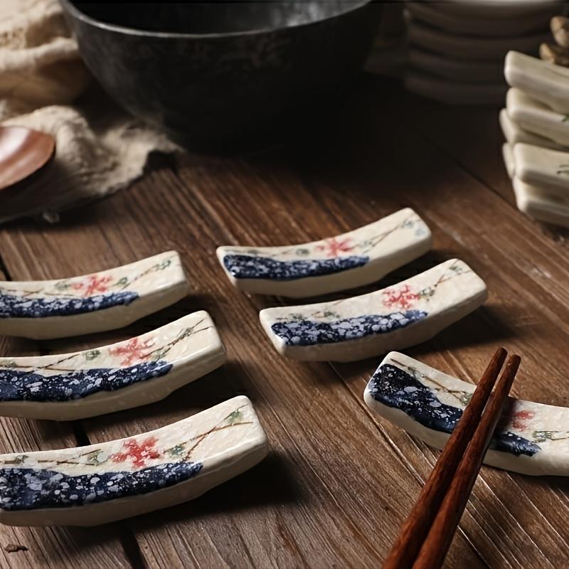 8 Stück Keramik Essstäbchenablage Set , Handbemalter Essstäbchenhalter, Westliche Messer- und Gabel- Löffelablage, Heimküchengeschirr