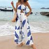 Cross-border Amazon 2025 Summer New Printed Sexy Long Halter-neck Top Set Casual Straight-Leg Pants