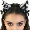 Soft Furry Leopard Print Cats Ear Headband With Attached Bells For Cosplay Halloween And Dance Parties