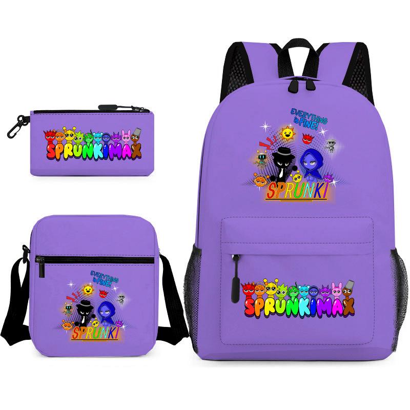 New Rhythm Box Student School Bag Three-piece Set, Casual Sprunki Backpack Crossbody Bag Pencil Bag