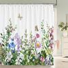Flowers Butterfly Pattern Shower Curtains Bathroom Curtains Waterproof Polyester Bath Curtain with 12 Hooks Shower Curtain