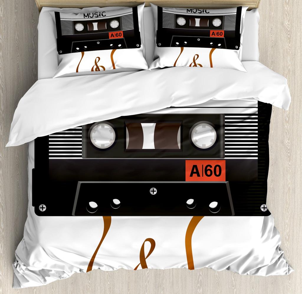 Cartoon Schwarz Schallplatte Bettbezug Set Retro Schallplatte Bettdeckenbezug für Jungen Mädchen Musik Thema Bettwäsche Set Queen King Bettbezüge