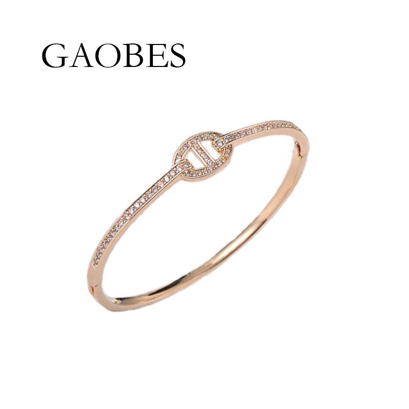 Elegant Pig Nose Bracelet with Diamond Accents, Champagne  White Gold Finish on Copper Base