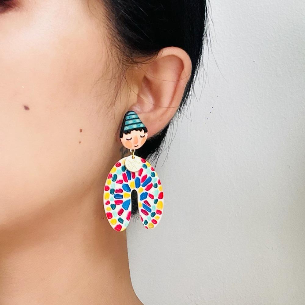 Dots Colourful Dangle Earrings Acrylic Portraits Earrings Fashion Cartoon Indian Earrings  Beach