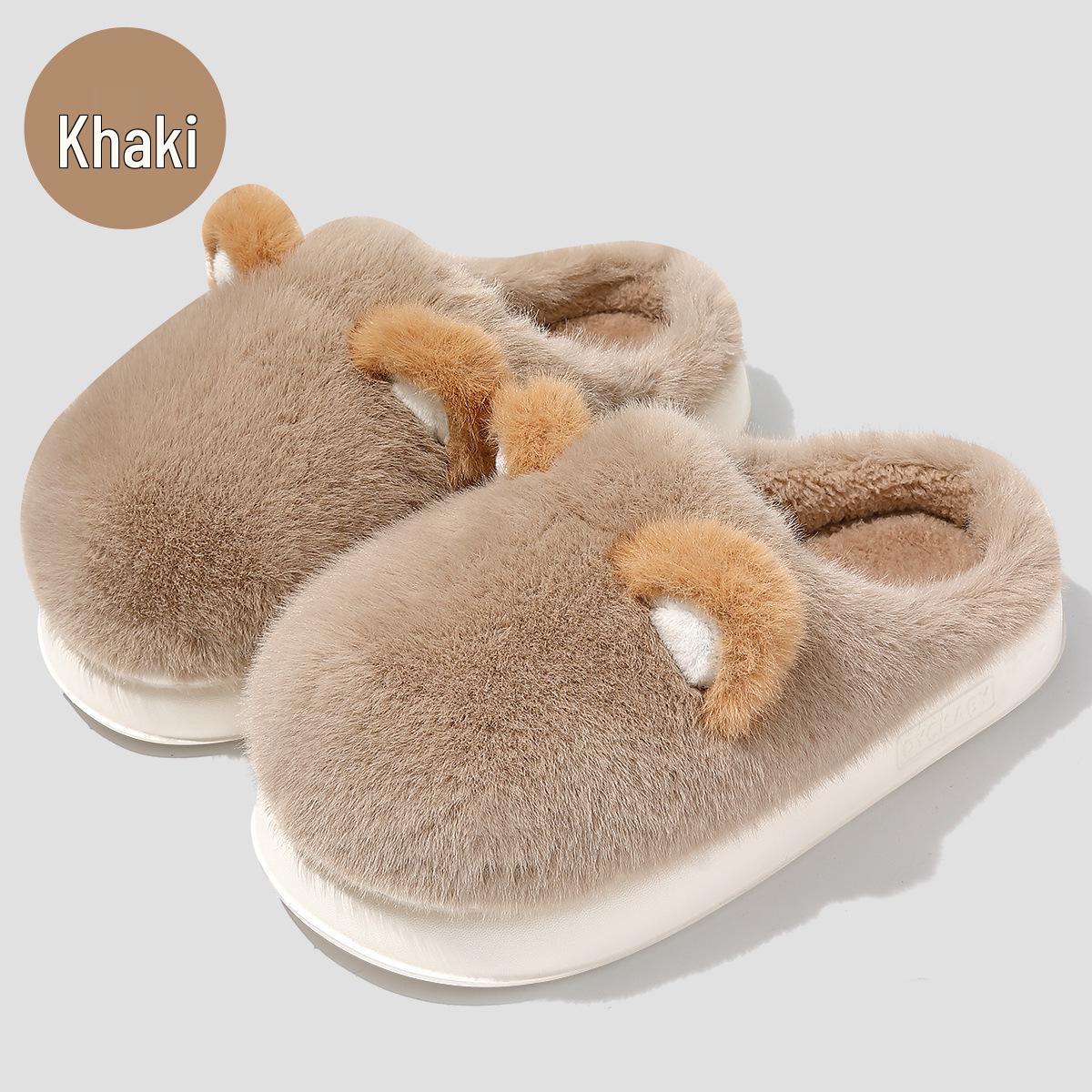 

Men s Indoor Non-Slip Plush Cotton Slippers for Autumn and Winter - Furry, Thick, and Cozy. Size 40-41 (Internal length 25.5 cm) хаки