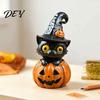 Halloween Decorations for Home Black Cat & Pumpkin Resin Ornaments, Cute Desktop Figurines, Indoor Autumn Holiday Decor Cartoon And Statue Party