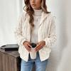 Women's Plush Jacket, Casual Solid Color Hooded Drawstring Jacket