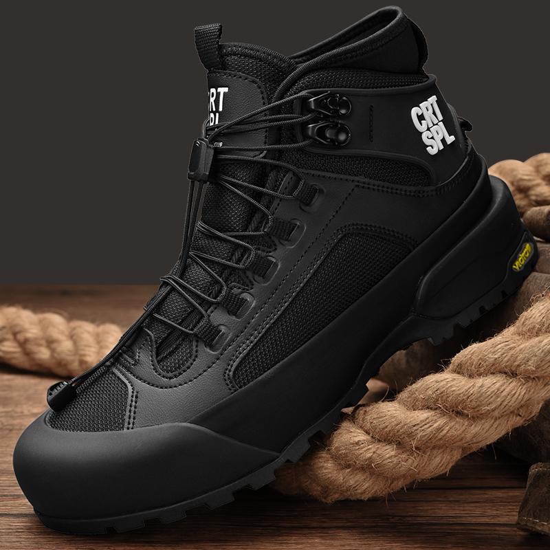 Fashion Autumn Winter Mens Basic Boots Fashion High Top Shoes Outdoor Leather Botas Leisure Walk Male Ankle Boots Comfy Motorcycle Boots