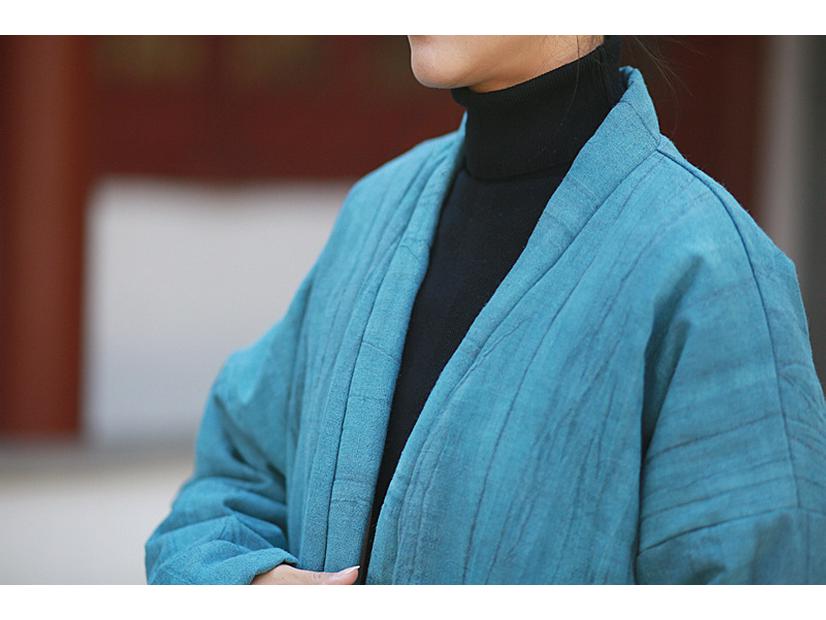 Vintage Chinese Tie-Dye Winter Cotton Coat with Buttons and Ramie Quilting