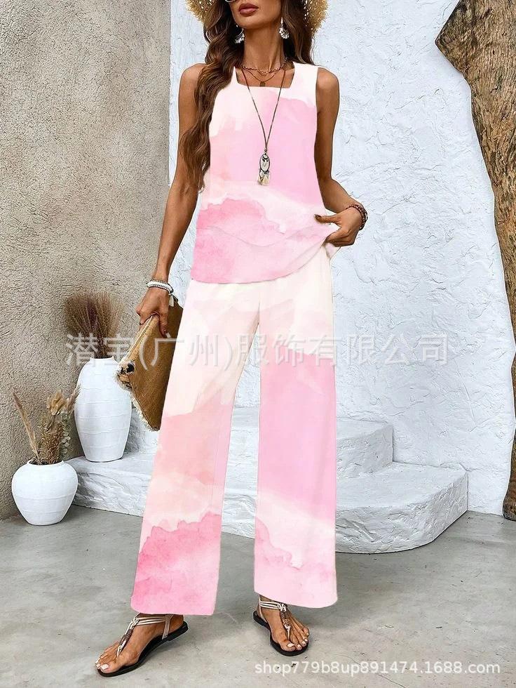 New European and American women's clothing spot explosion sleeveless casual double-layer vest plus pants set two-piece set