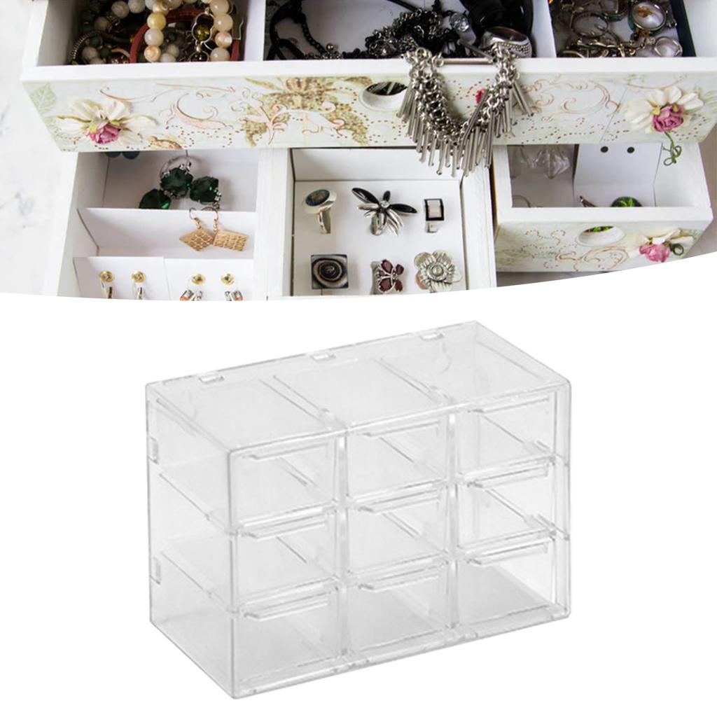 Grid Storage Box Dustproof Transparent Plastic Container Organizer for Jewelry Necklace DIY Art Craft 9 Compartments