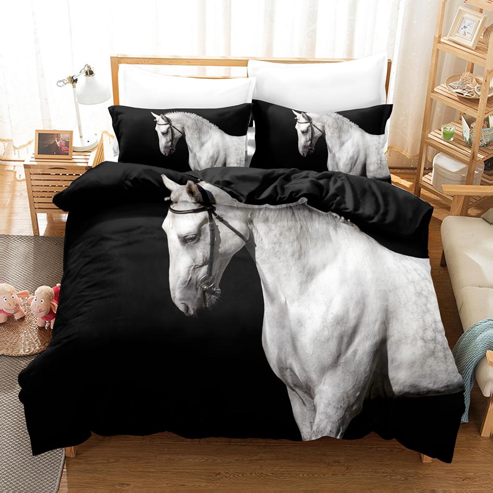 Black Theme Bedding Set Tiger Horse Grey Soft Comfortable Duvet Cover Set King Queen Twin Single Size Adults Room Decoration