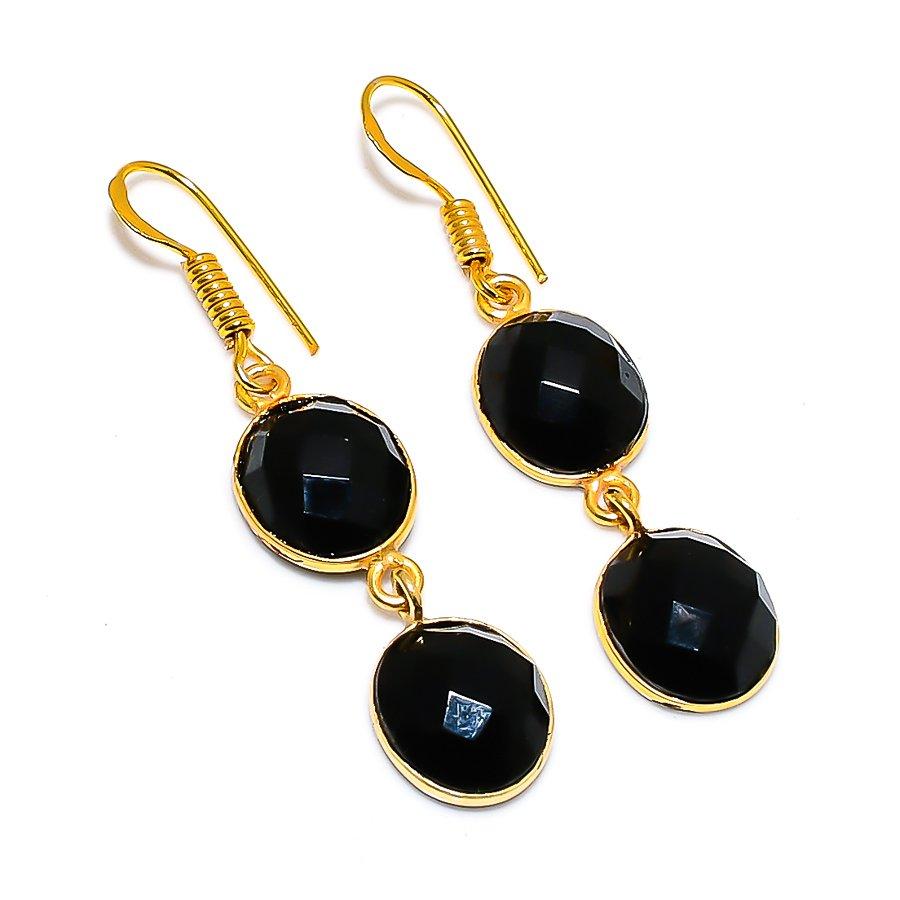 Black Spinel Gemstone Handmade 925 Sterling Silver Jewelry Earring 1.77" GK-4909