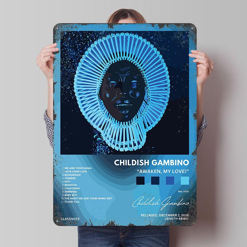 

Childish Gambino Awaken My Love Poster Customized Wall Art Vintage Metal Signs Retro Tin Plaque for Man Cave Room Decorations 7.9x11.8In(20x30cm)