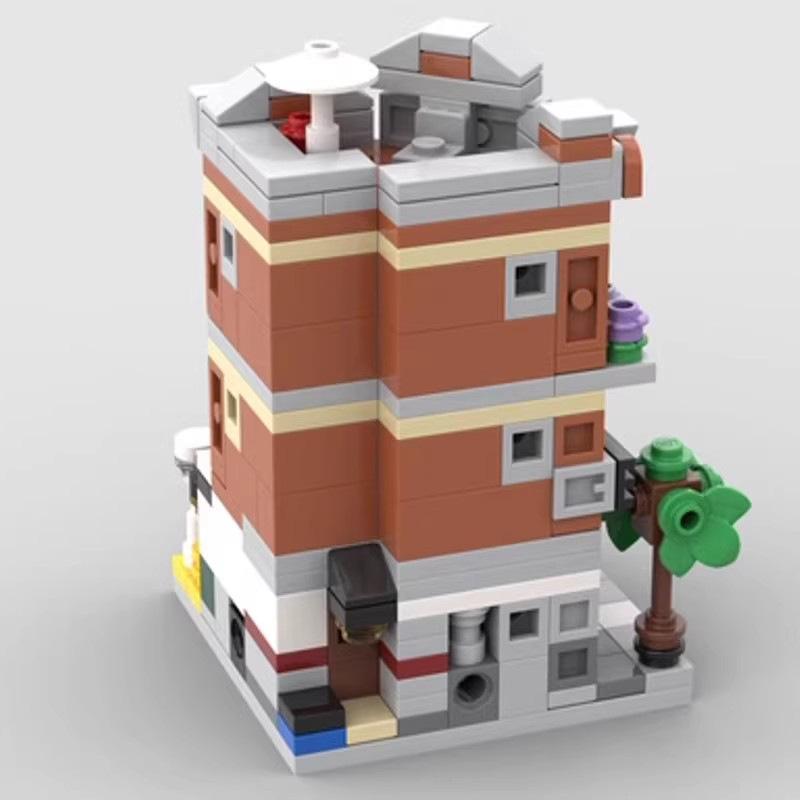 Architectural Model MOC Mini City Street Scene Series Street Corner Car Repair Station Diy Assembled Plug-in Model Toys