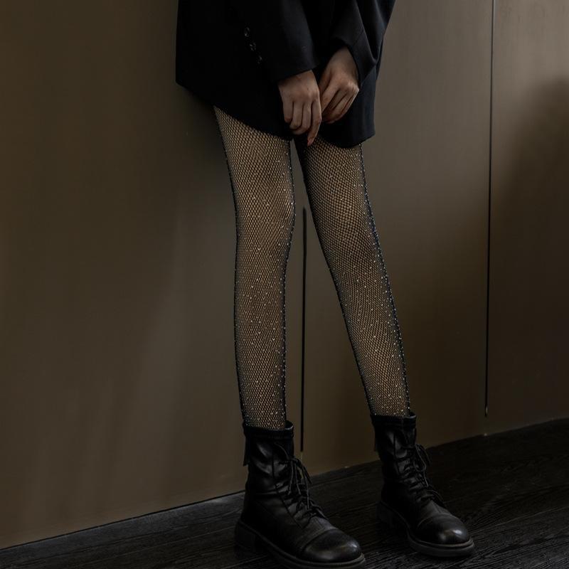 

Весенне-осенние бархатные чулки в ромбовидную сетку, черные, антизатяжки, сексуальные колготки JK чёрный