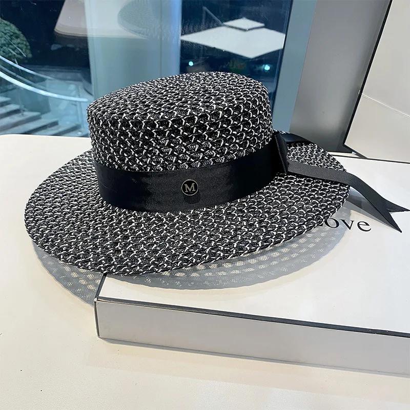 

Солнцезащитная шляпа женская с широкими полями соломенная женская летняя кепка для вечернего платья с черным бантом на пляже чёрный