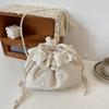 New Trendy Fashion Lace Versatile Drawstring Bucket Bag Shoulder Messenger Bag Pearl Strip Women's Small Bag