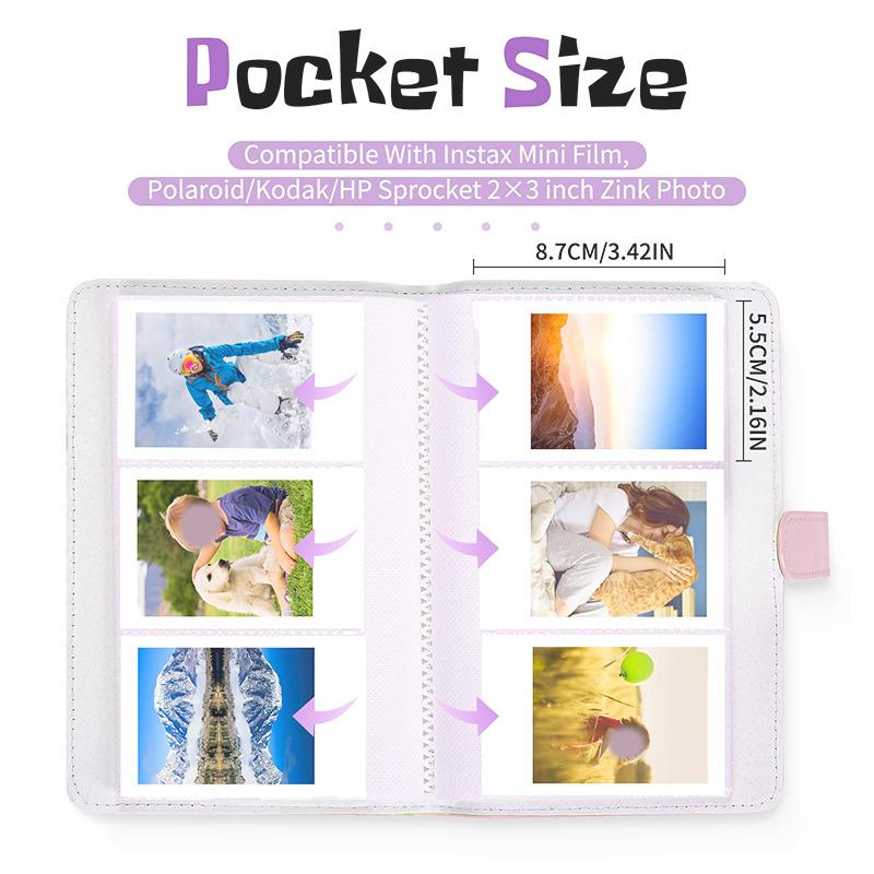 108 Fickor Fotoalbum för Mini 2x3 Tum Filmkamera Förvaring PU-läder Frimärkssamlingsbok Mini Fotopappersorganisatör