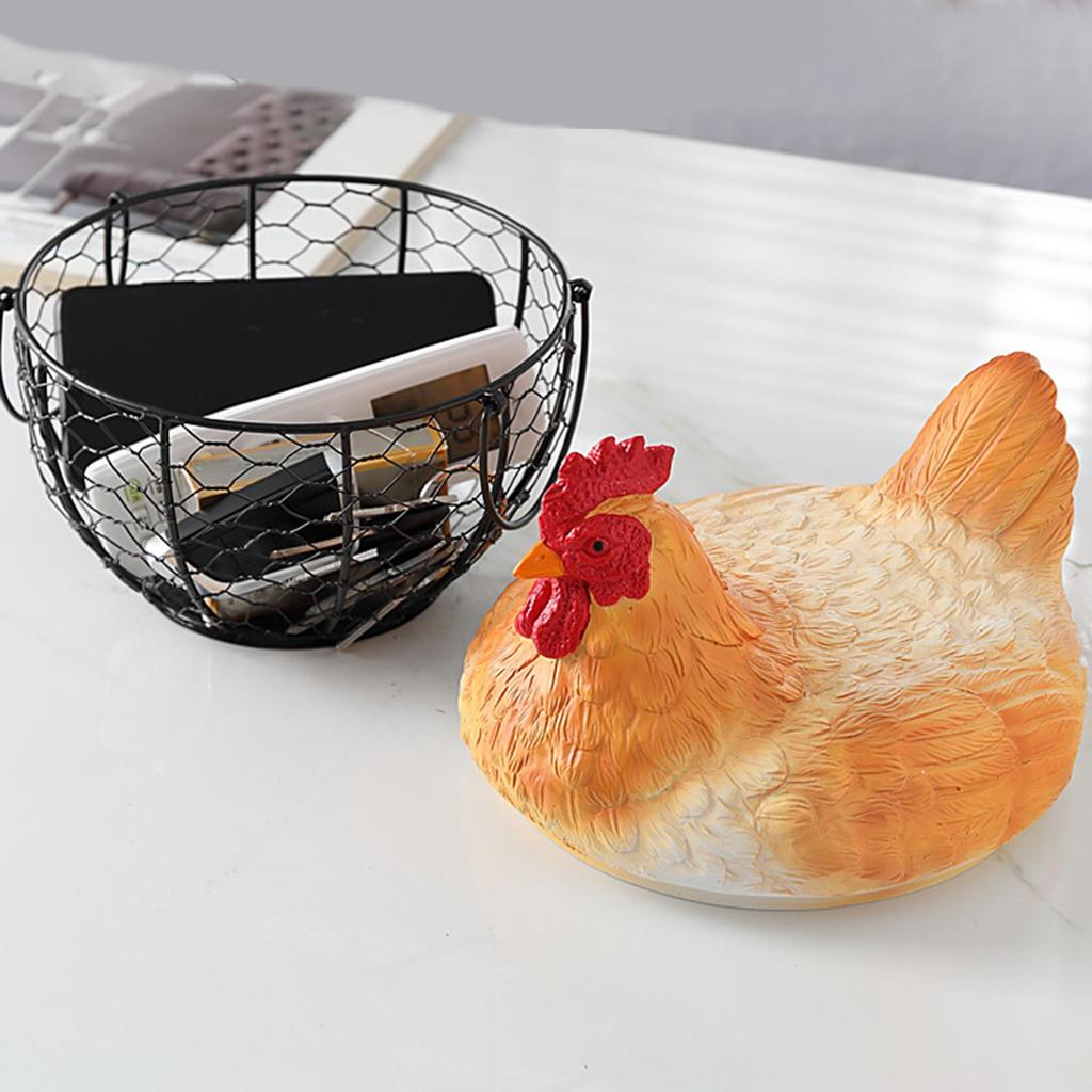 Vintage Metal Organizer Egg Gathering Basket with Hen Lid Egg Basket for Fruit Snack Farmhouse Kitchen Desktop Farm Easter