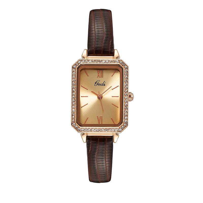 Fashion Personality Niche Square Plate Quartz Watch Women'S Diamond-Encrusted Light Luxury Temperament Student Belt Watch