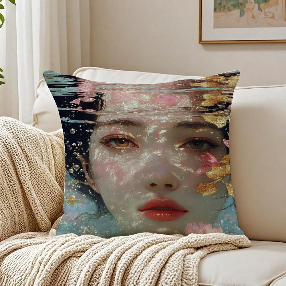 Art KKlimt oil painting style illustration Cushion Cover Linen Pillowcase Soft for Sofa Bed Home Room Decor