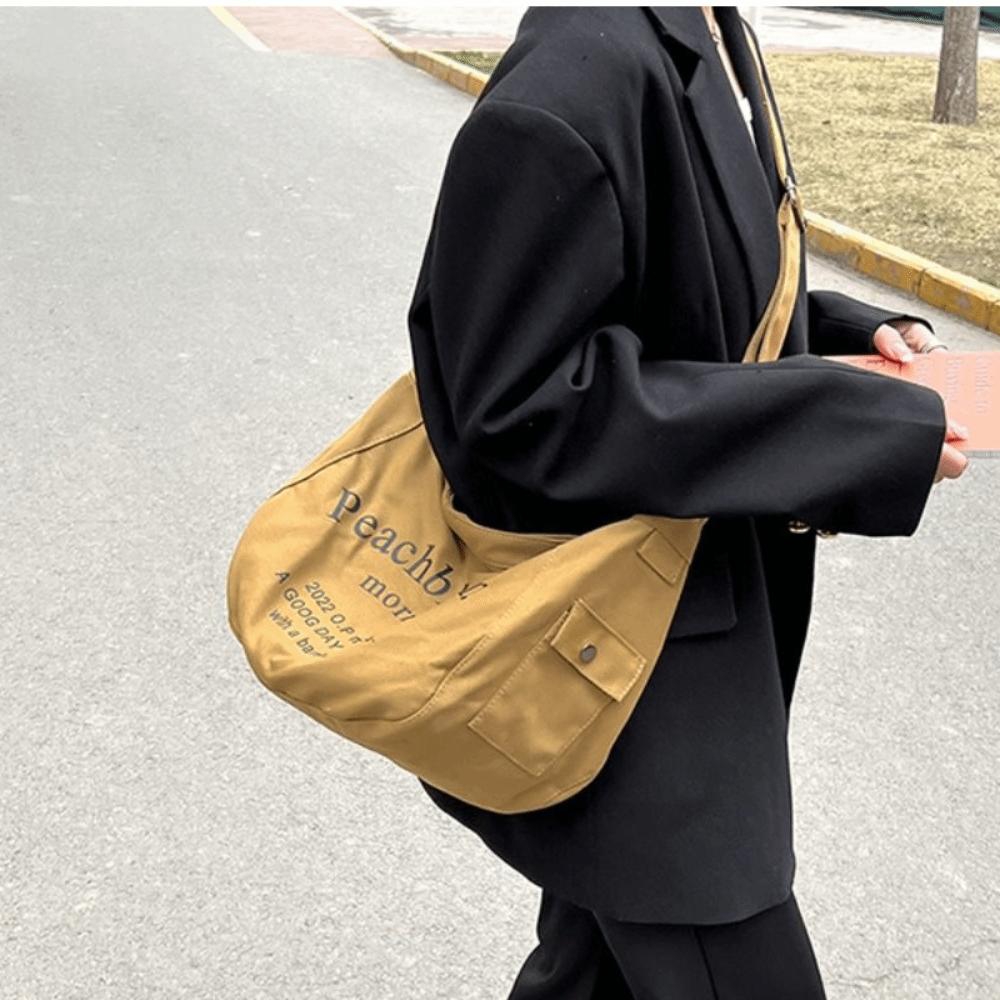 Large Capacity Letter Canvas Underarm Bag Korean Style Simple Handbag  Outdoor