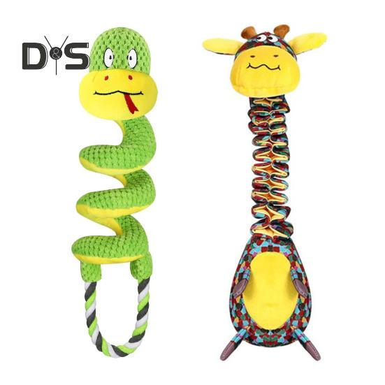Jucărie de mestecat scârțâitoare pentru câini cu hârtie creponată, pluș în formă de girafă/șarpe, jucărie de tras pentru câini mici, medii și mari