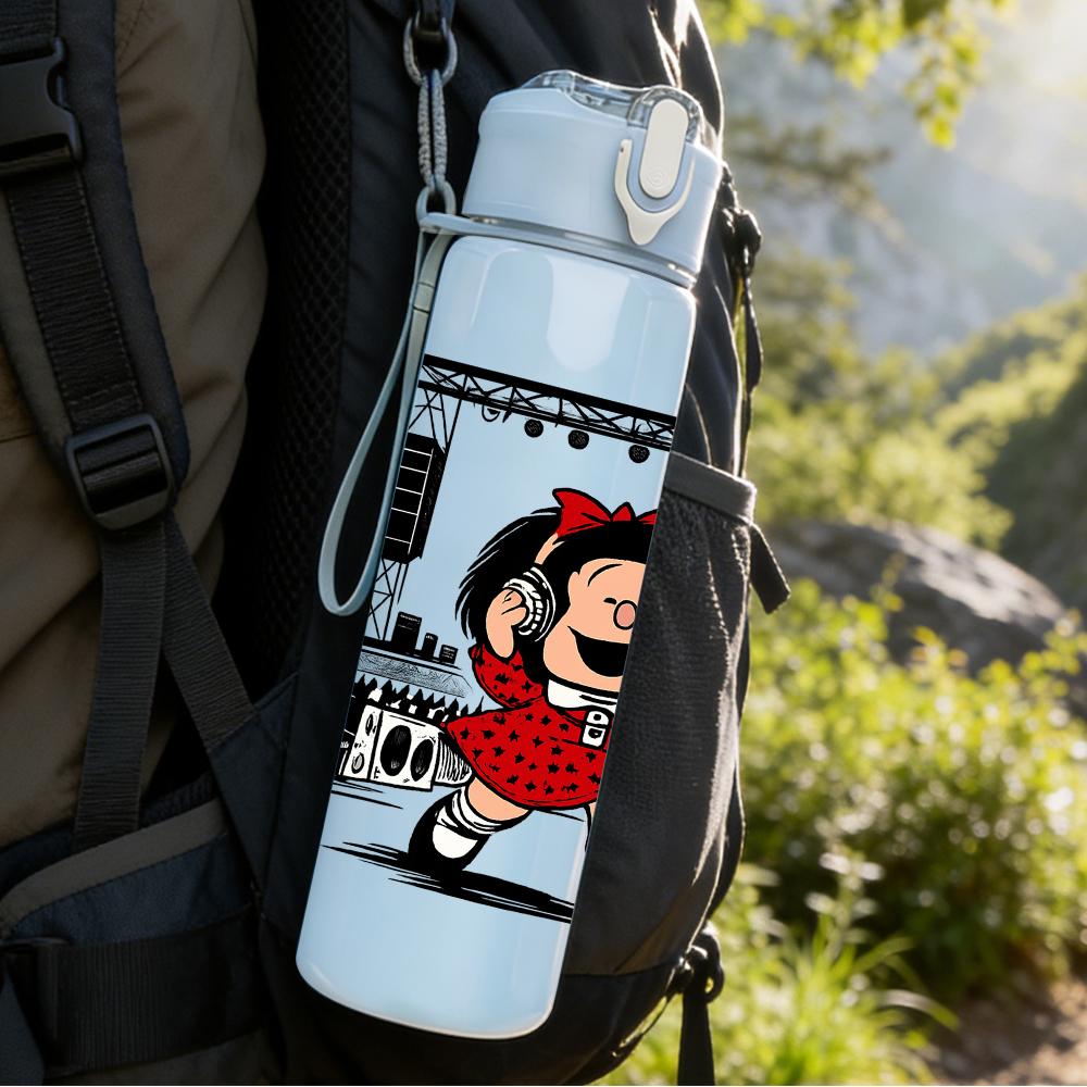 1PC Dancing Girl Cartoon Print 750ml Color Plastic Sports Water Bottle Leakproof Flip Straw Lid For Sports Office Home Use