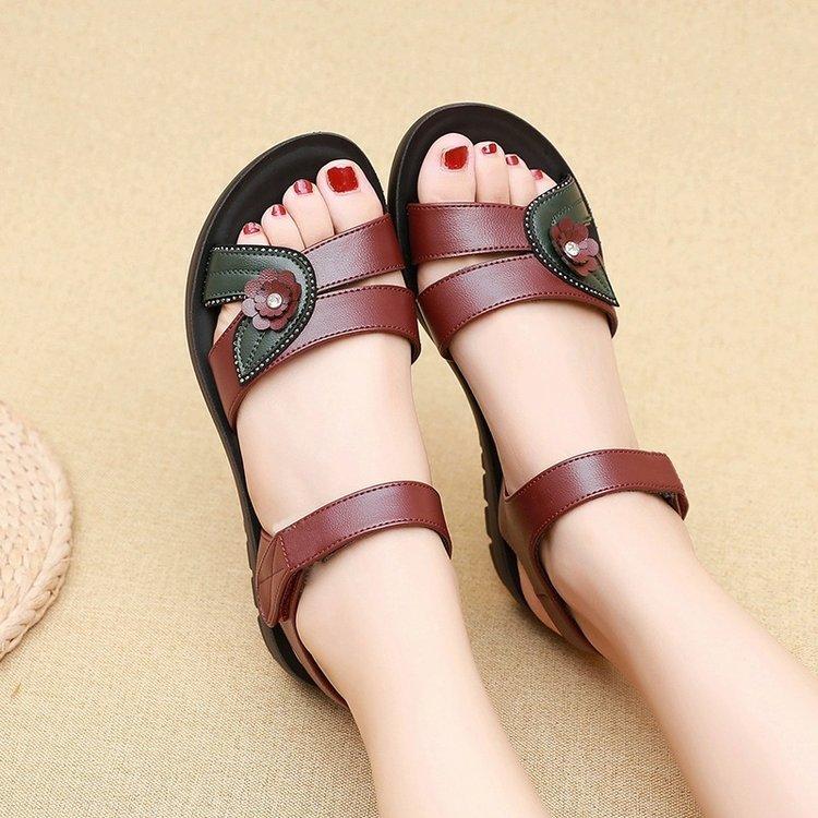 

Босоножки женские летние на мягкой подошве для пожилых бабушек, женская обувь, нескользящая, народная обувь, танкетки, не устают 40 бордовый