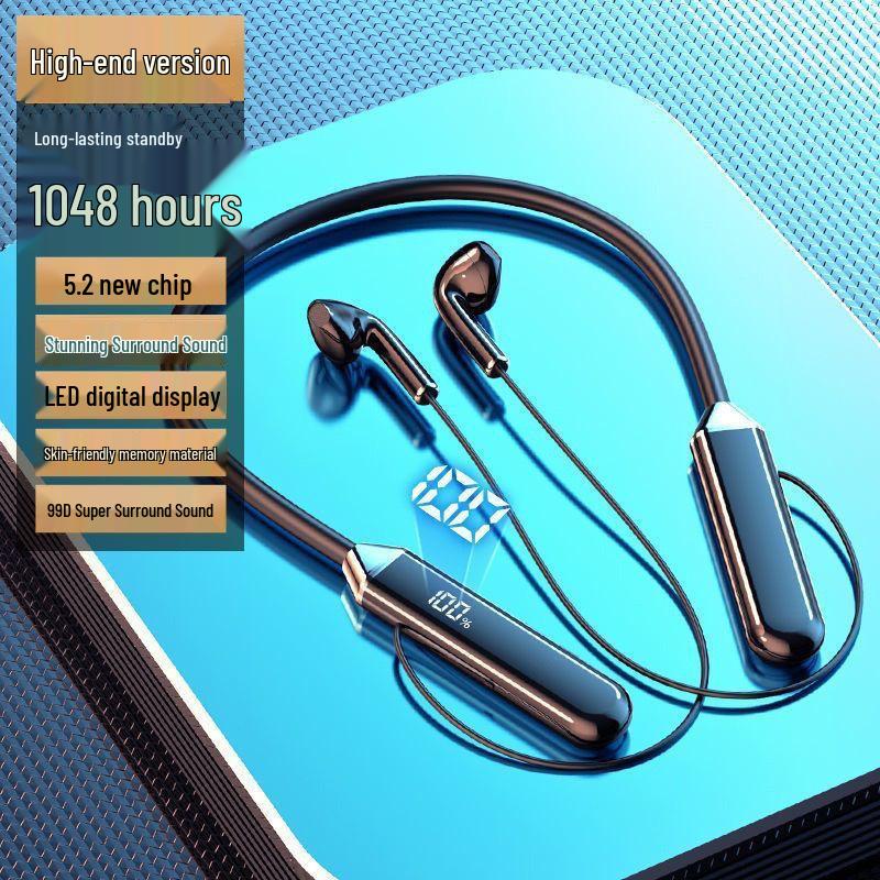 Hanging Neck Bluetooth Sports Earphones with Long Battery Life & Digital Display