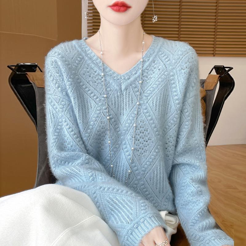 Women's Cashmere Sweater Qinghe Cashmere 30% Cashmere 70% Wool Autumn and Winter Pullover Warm and Fashionable