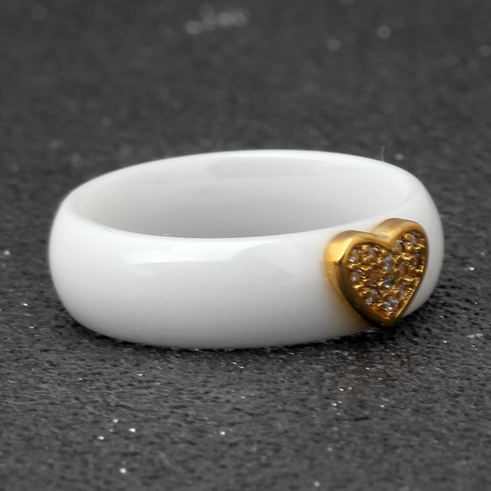 European and American Simple 6MM Ceramic Zircon Heart Black & White Couple Titanium Steel Ring Band