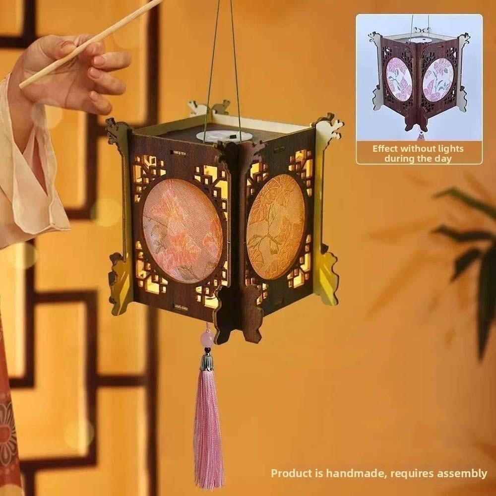 Handmade Wooden Lamp Kit Traditional Mid Autumn Craft Retro Lantern DIY Ancient розовый