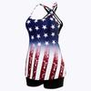 Women Lag Print Swimwear Bikini Set Round Neck Slim Split Swimsuit