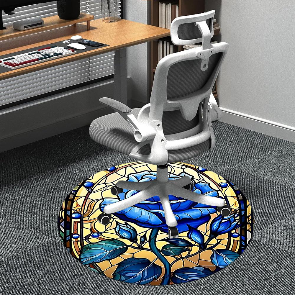 

1pc Stained Glass Rose Office Round Area Rug, Indoor Mat Suitable ForOffice, Under Office Chairs Bedroom Living Room Home Decor, Room Deco D097 80cm by 80cm