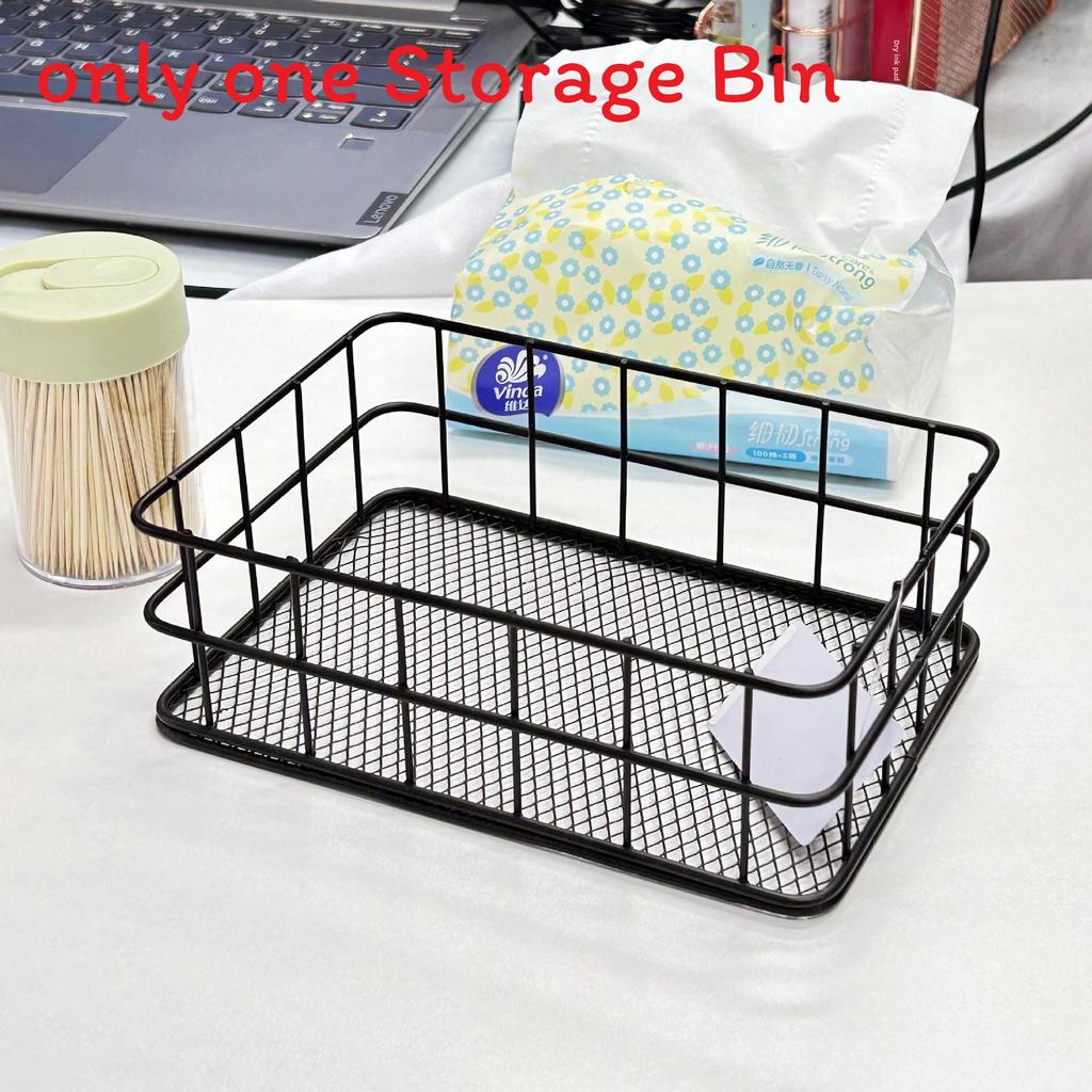 Slim Metal Storage Basket With Steel Mesh Base For Accessories And Small Items