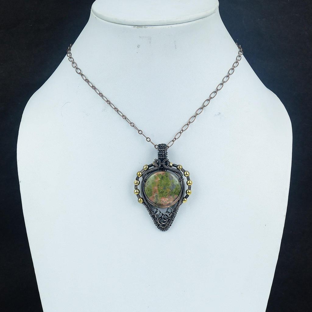 Unakite Pendant, 999 Copper Wire Wrapped Jewelry, Gemstone Jewelry Pendant, Handmade Wedding Gift Jewelry