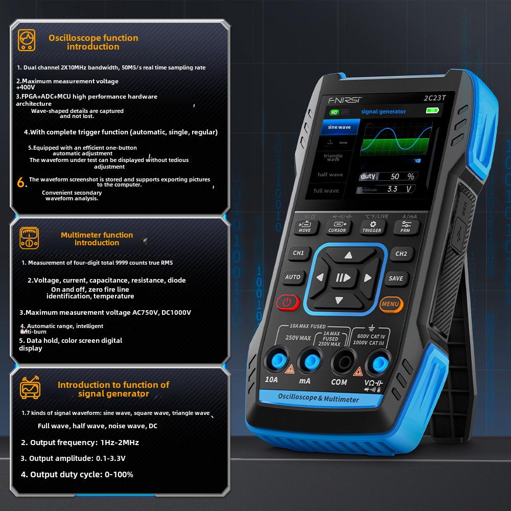 FNIRSI 2C23T Handheld Oscilloscope Multimeter, Dual Channel Digital Oscilloscope with Signal Generator