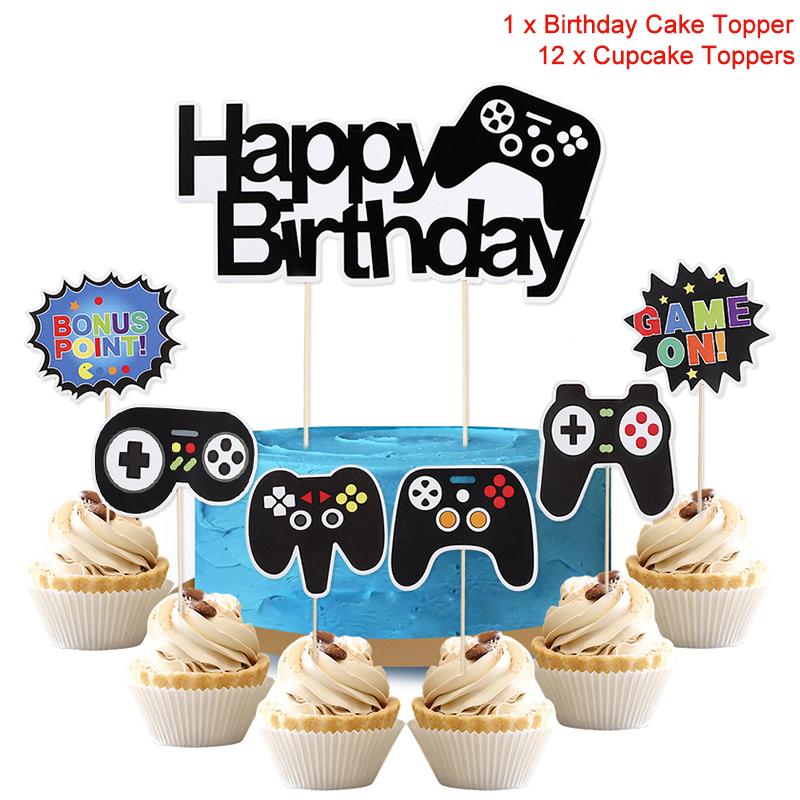 13Pcs/set Video Game Cake Toppers Game On Controllers Cupcake Picks Kids Boy Girl Happy Birthday Party Cake Decoration Supplies