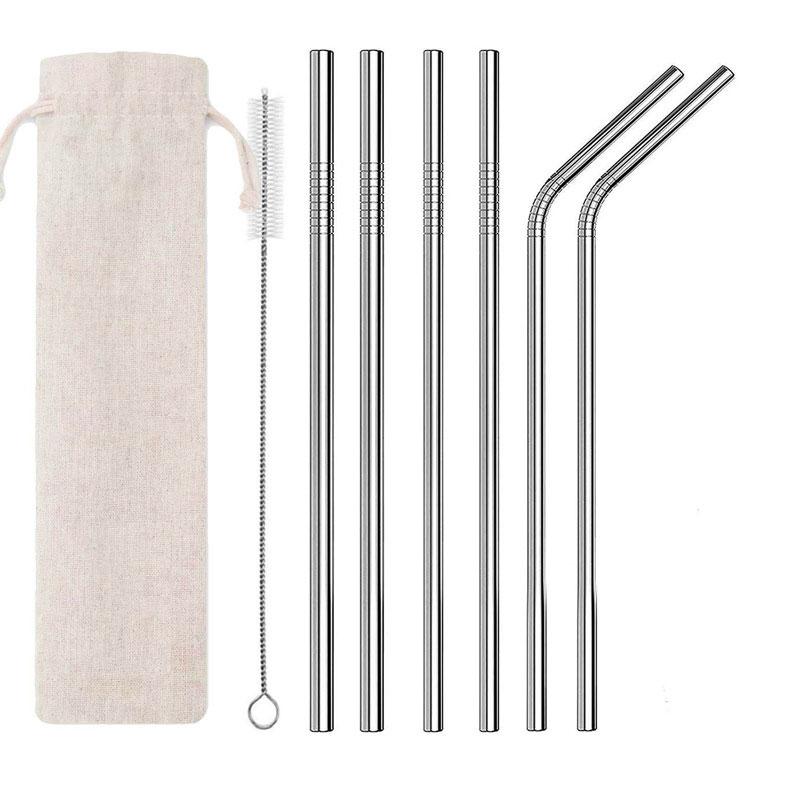 Colorful Reusable Metal Straw High Quality Stainless Steel Straws Set with Cleaner Brush Bar Party Drinking Cocktails Accessory