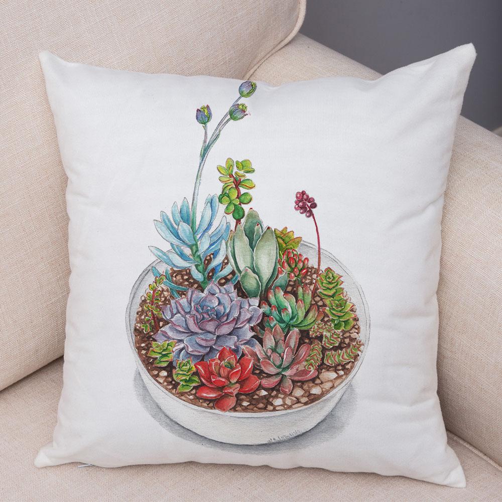 Cartoon Plant Cushion Cover Bedroom Living Room Car Sofa Pillowcase Watercolor Juicy Pillowcase Ornament