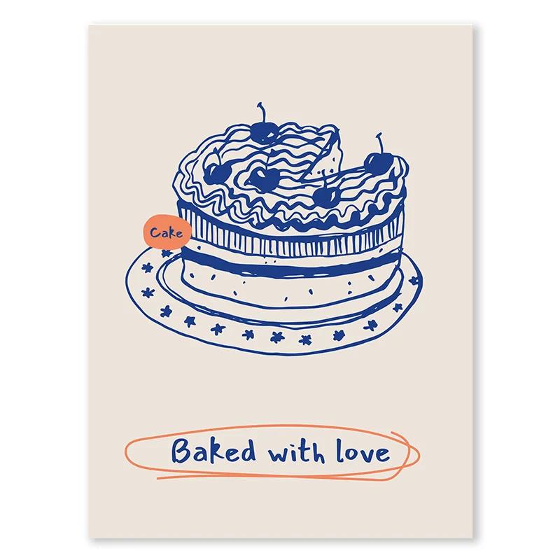 Modern Kitchen Wall Art Blue Tone Dessert Canvas Painting Dining Room Cooking Lovers Food Art Poster Living Room Home Decoration