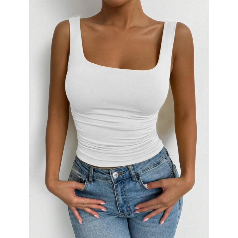 New Women s Sleeveless Suspender Vest, Square Neck Casual Basic Button Top Women S белый