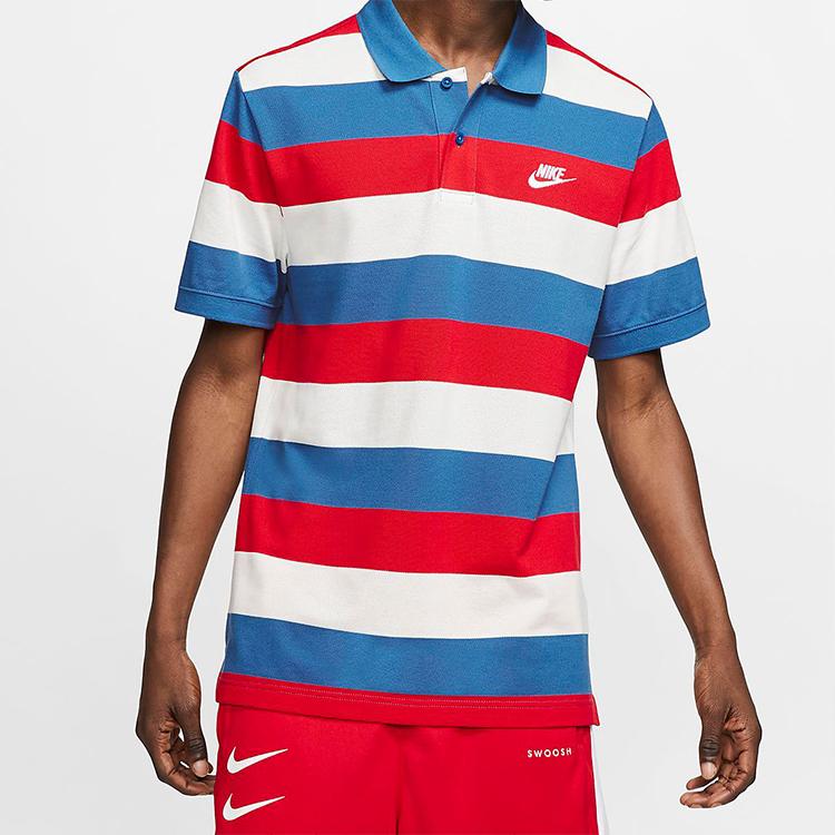 Nike Striped Short Sleeve Polo Shirt Men Tops Red Blue CJ4466-457