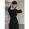 Elegant French Retro Waist-Cinched Corduroy Dress for Women - Slimming, Two-Piece Faux Design for Spring and Autumn